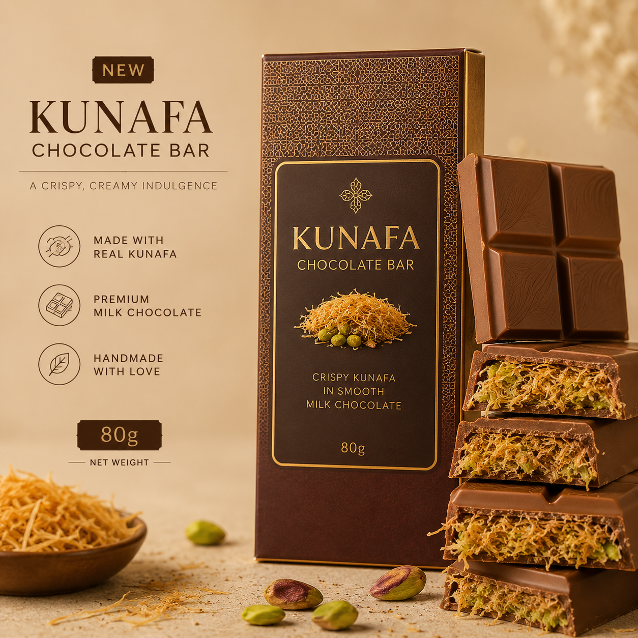 Kunafa Chocolate bar 80g